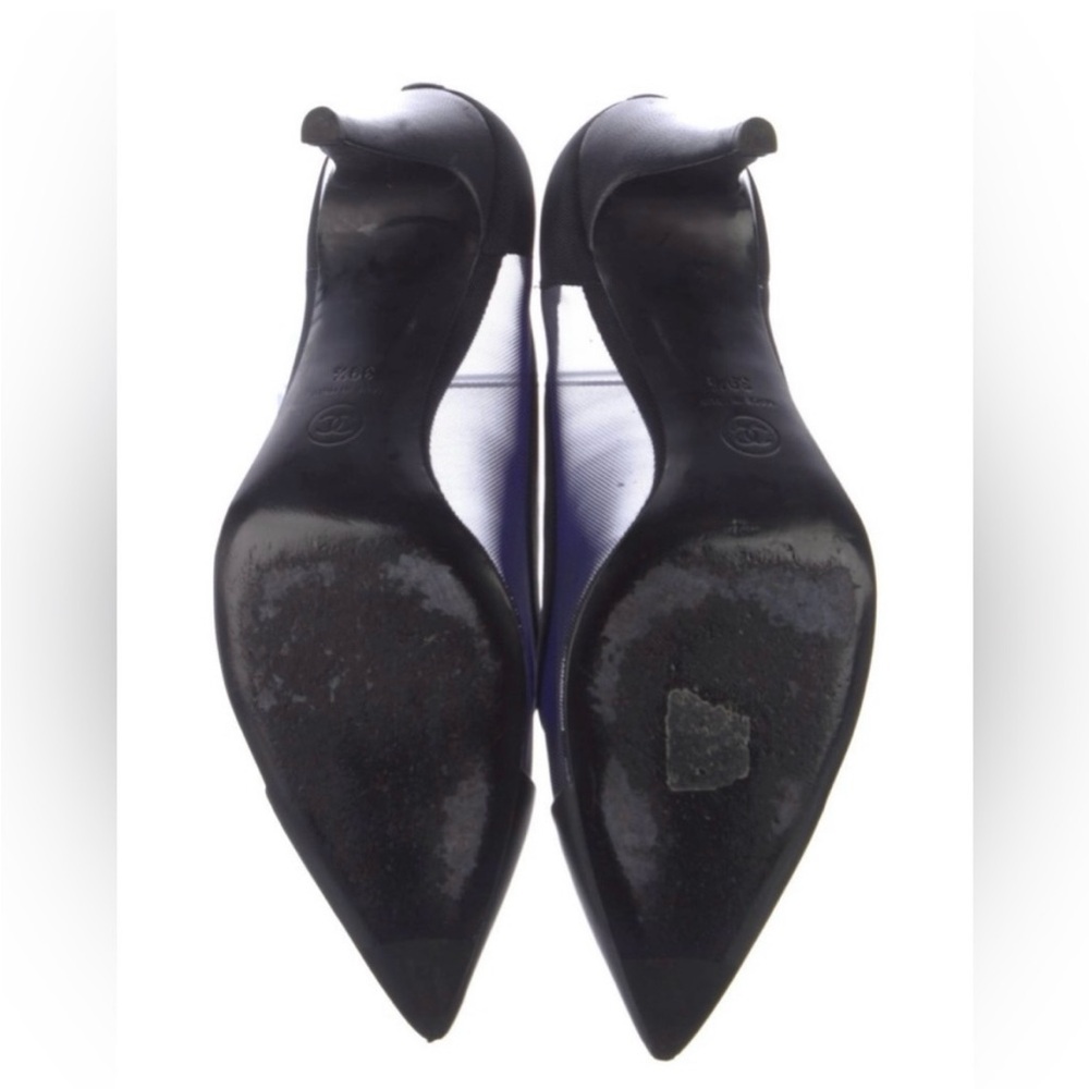 CHANEL Mesh Cap Toe Pumps 39.5 Navy CC Logo Heels Cruise 2014 Karl Lagerfeld - Picture 7 of 15